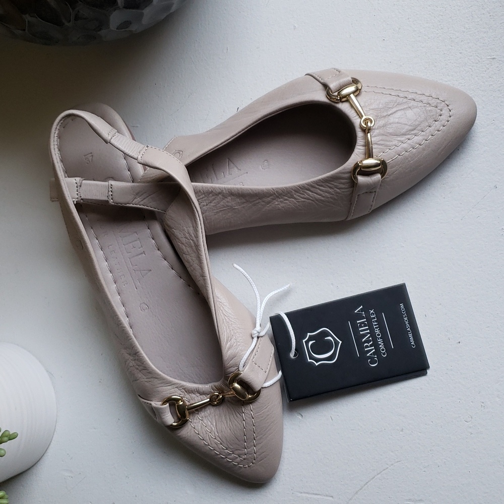 Carmela Women's Chic Beige Pointed Toe Slingback Flat Leather Loafers. NWT - Picture 4 of 14